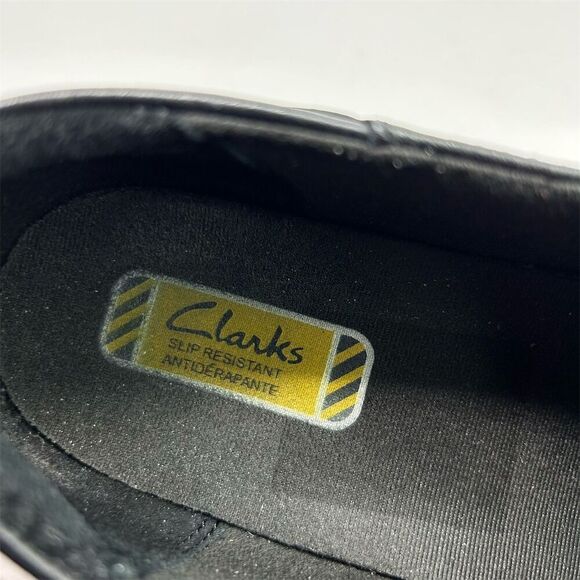 Clarks Grasp Chime Black Leather Slip-On Size 8.5 Casual Slip Resistant Loafers - Picture 12 of 13